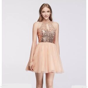 Short Halter Dress with Sequin Keyhole Bodice size 5